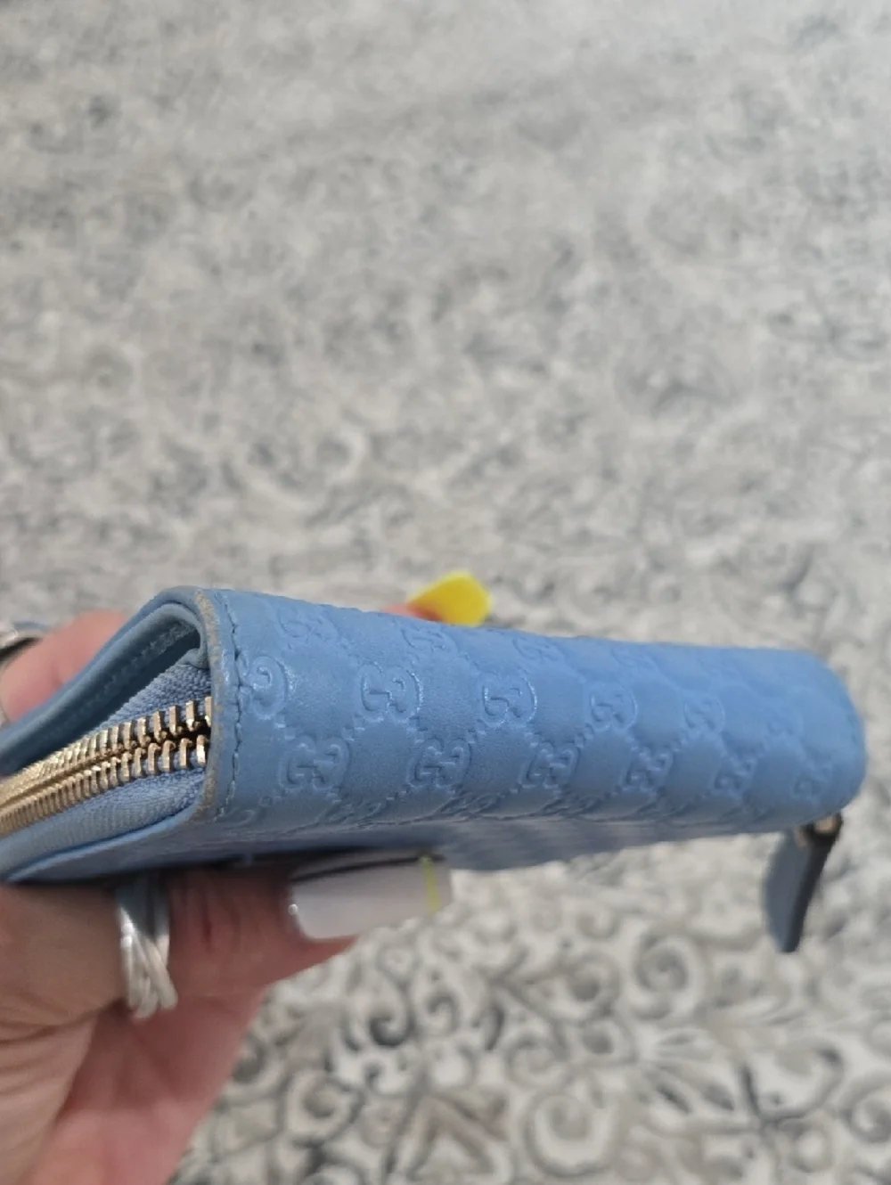 Gucci Light Blue GG Embossed Zip Around Wallet - Picture 10 of 11